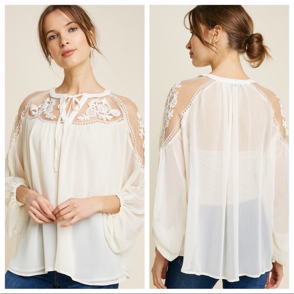 1 LEFT‼️5🌟Amelia Lace Peasant Blouse-Cream - Picture 8 of 8